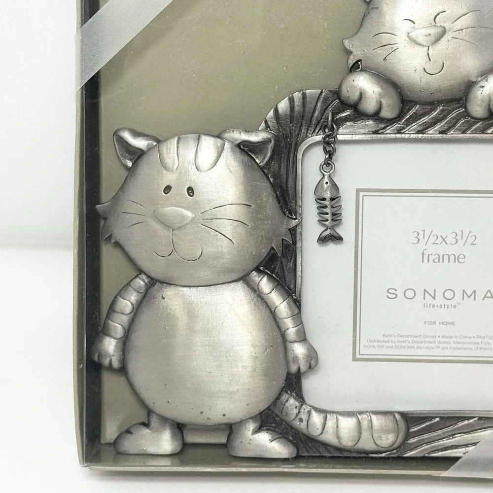 Sonoma Cat Photo Frame Silver Tone Picture Frame 3.5